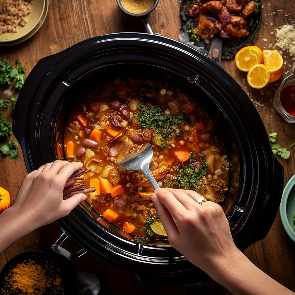 Slow Cooker 7.5 Quart Digital Programmable with Timer Ceramic Pot Stainless Steel Housing for Entryways, Bedrooms and Living Spaces