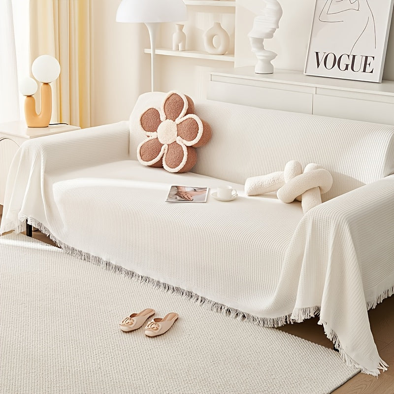 Sofa Throw Cover with Tassels Scratch Resistant Breathable Couch Blanket Slipcover for Entryways, Bedrooms and Living Spaces