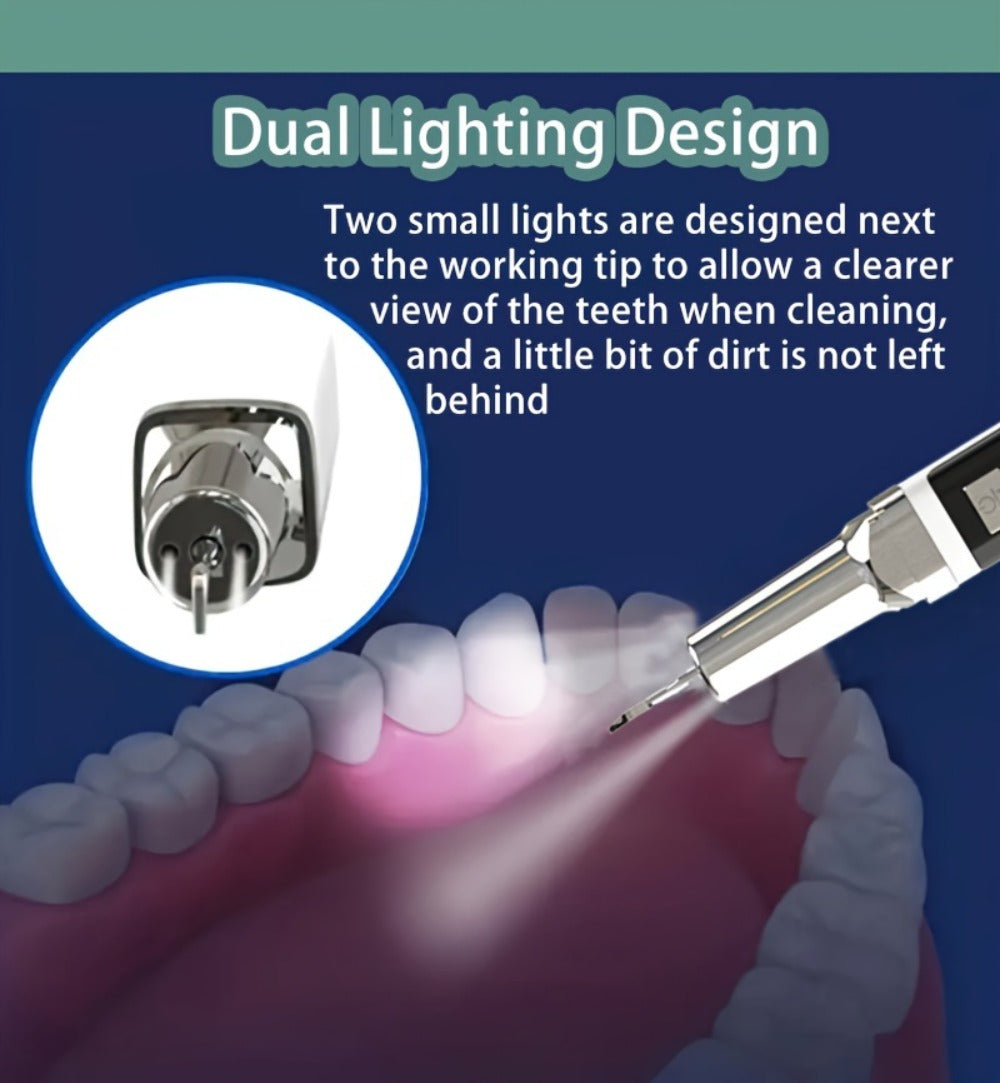 Electric Teeth Cleaner Kit with 2 LED Lights & Mirror, 5 Adjustable Modes, 2 Replaceable Heads