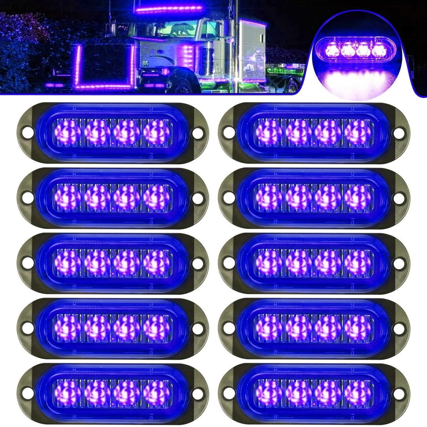 LED Side Marker Indicator Lamps 10pcs, 12V-24V 10-LED ABS Clearance Lights for Car Truck Trailer, Plug-and-Play Side Indicator Light Kit