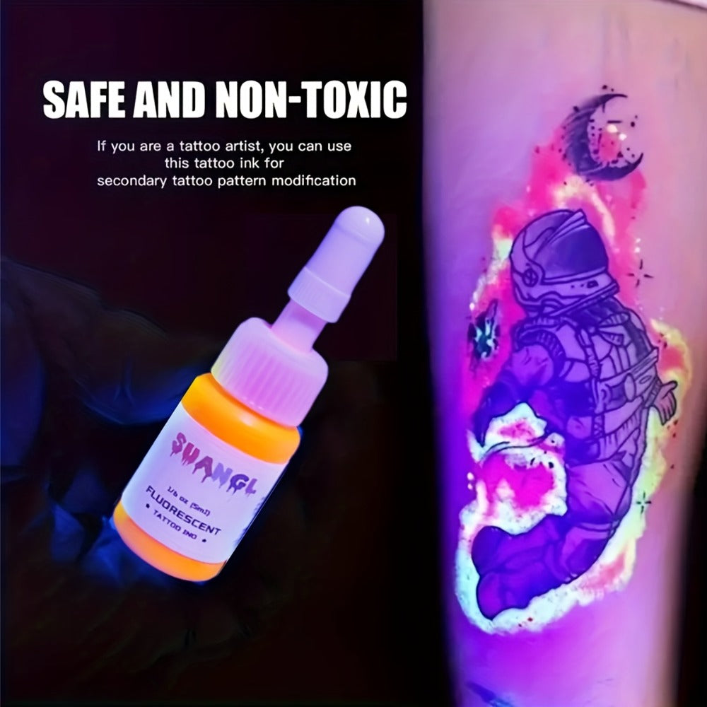 Tattoo Ink UV Fluorescent Set with 5ml Bottles in 5-, 8-, 11- or 15-Color Bottle Options with Item-Specific Color, Capacity and Bottle