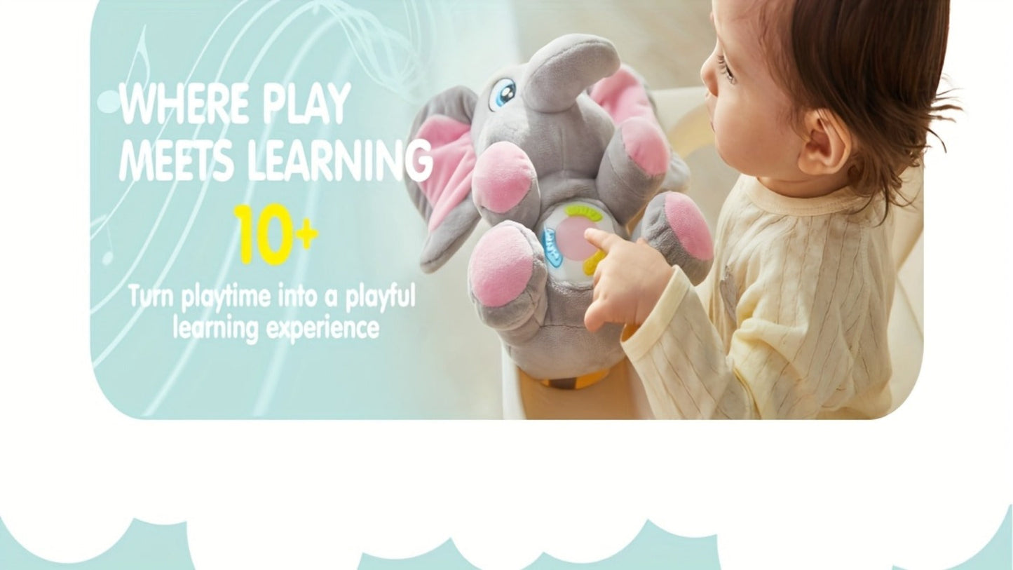 Plush Musical Elephant Baby Toy with Music & Lights, Stuffed Animal Sensory Toy for Infants 6+ Months