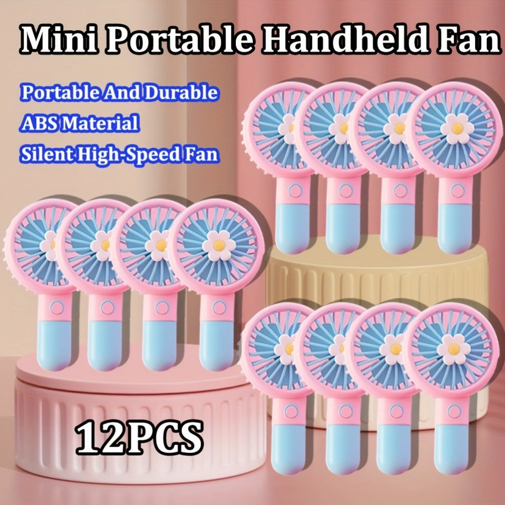 12-Piece Mini Handheld Fan Set with Flower-Center Grilles, Single Buttons and USB-C Charging