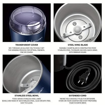 200W-Labeled Electric Coffee Grinder with Press-Lid Control, Two-Leaf Blade and Three Housing Options