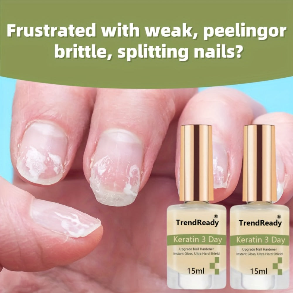 Nail Hardener 2 Bottles Extra Strong & Jelly Nude – Keratin Ridge Filler Base Coat for Weak Damaged Brittle Nails