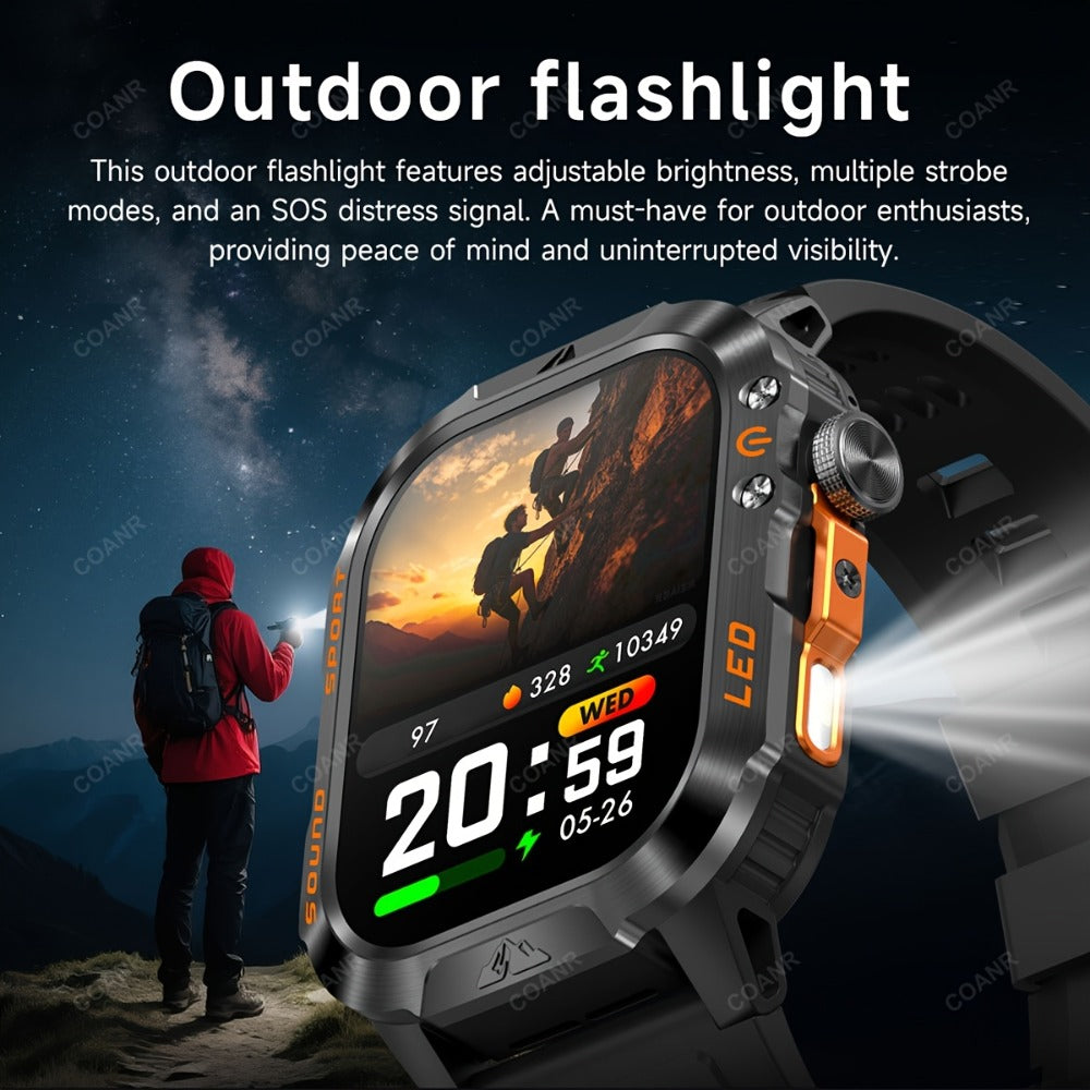 Smartwatch for Men 2.01 Inch with Calling, 100+ Sport Modes, LED Flashlight and Purple Light