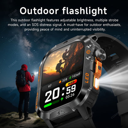 Smartwatch for Men 2.01 Inch with Calling, 100+ Sport Modes, LED Flashlight and Purple Light