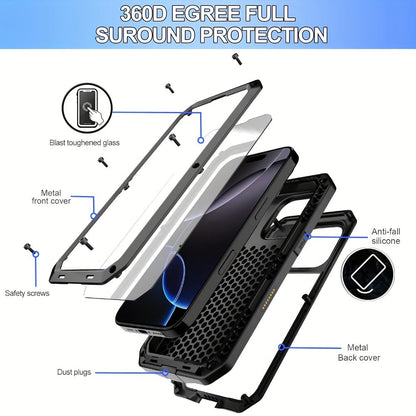 Metal Silicone Heavy Duty iPhone Case Full Body Protection – Anti-Drop Dustproof Shockproof Cover for iPhone 11 12 13 14 15 16 17 Air Plus