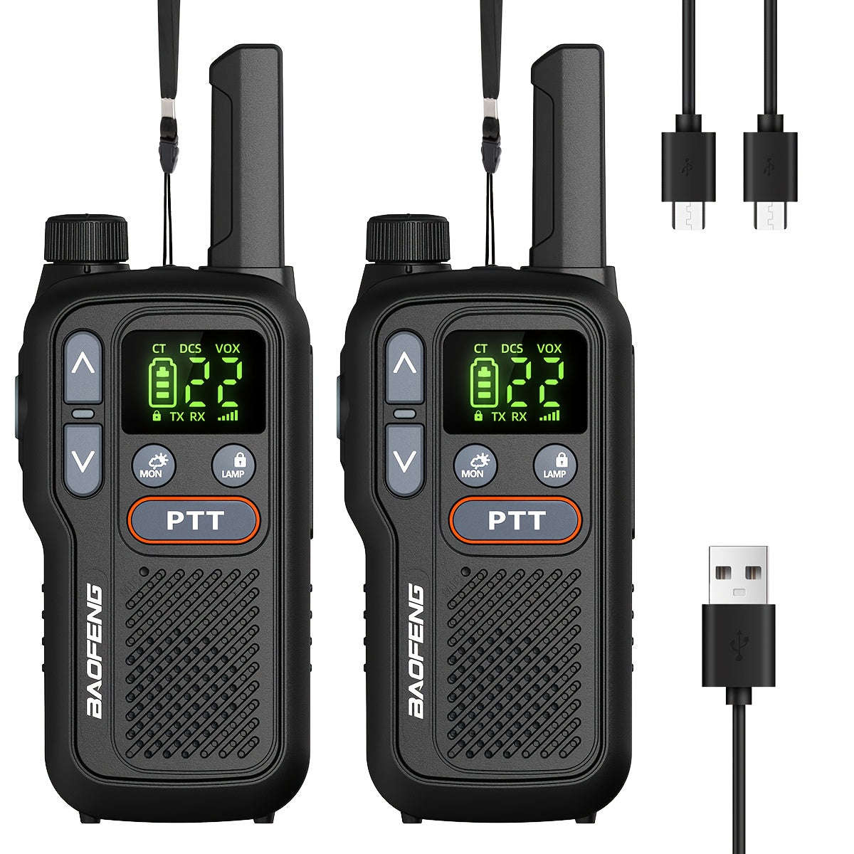Long Range Walkie Talkies for Adults, BAOFENG 22 FRS Channels LCD Display VOX Hands-Free, USB-C Rechargeable Li-ion Battery, 2-3 Mile Range