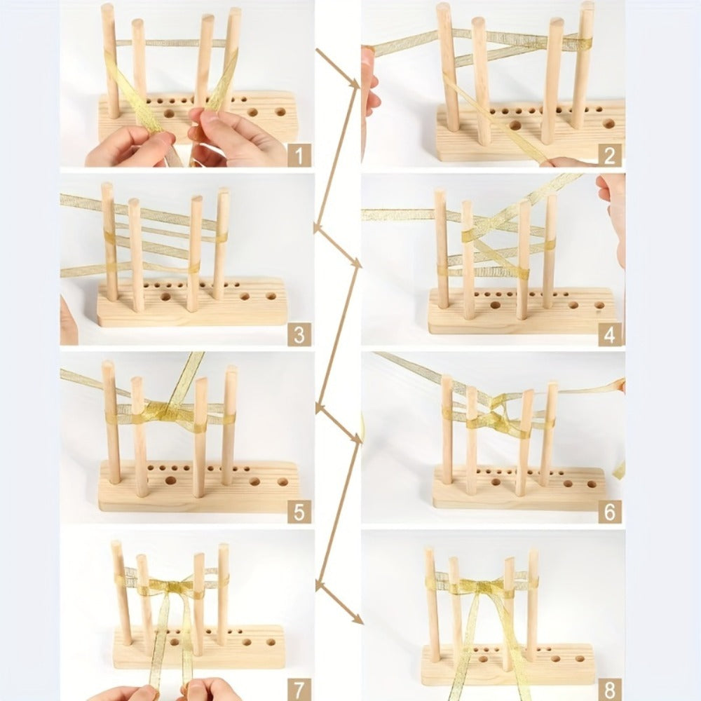 9-Piece Wooden Wreath & Bow Maker Crafting Tool Set, DIY Floral Wreath Molds with Wooden Sticks Rope Checkered Fabric