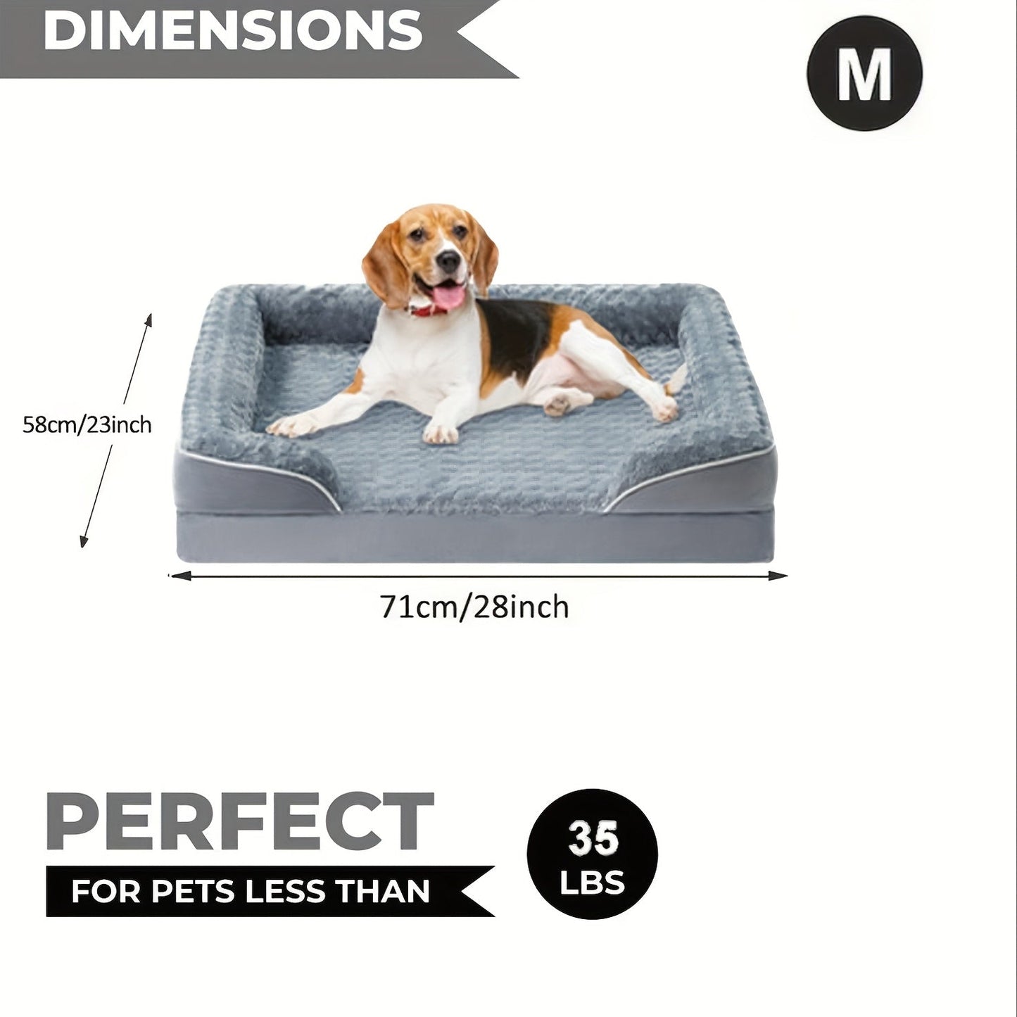 Grey C-Shape Bolster Pet Bed with Foam-Filled Center and Seven Size Options from M to XXXL