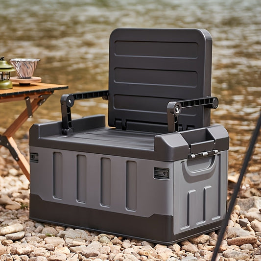 Camping Storage Box Chair with Folding 23.43-Inch Base, Raised Backrest and Five Color or Liner Options