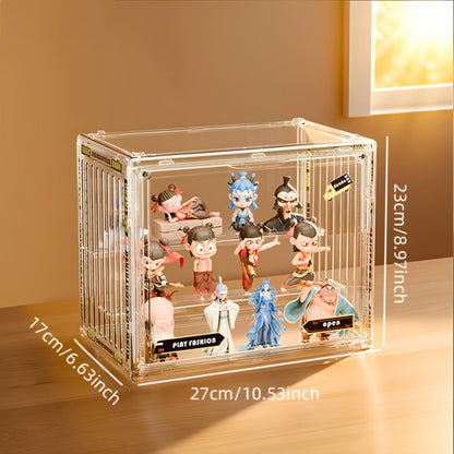 Acrylic Display Case for Figures 3 & 4 Tiers with Adjustable Dividers – Clear Dust-Proof Showcase Box with Magnetic Door for Collectibles