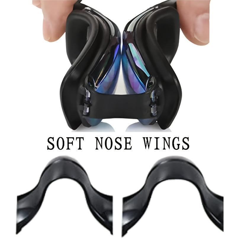 Iridescent-Lens Swim Goggles Set with Adjustable Split Strap, Swim Cap, Hard Case and Small Accessories