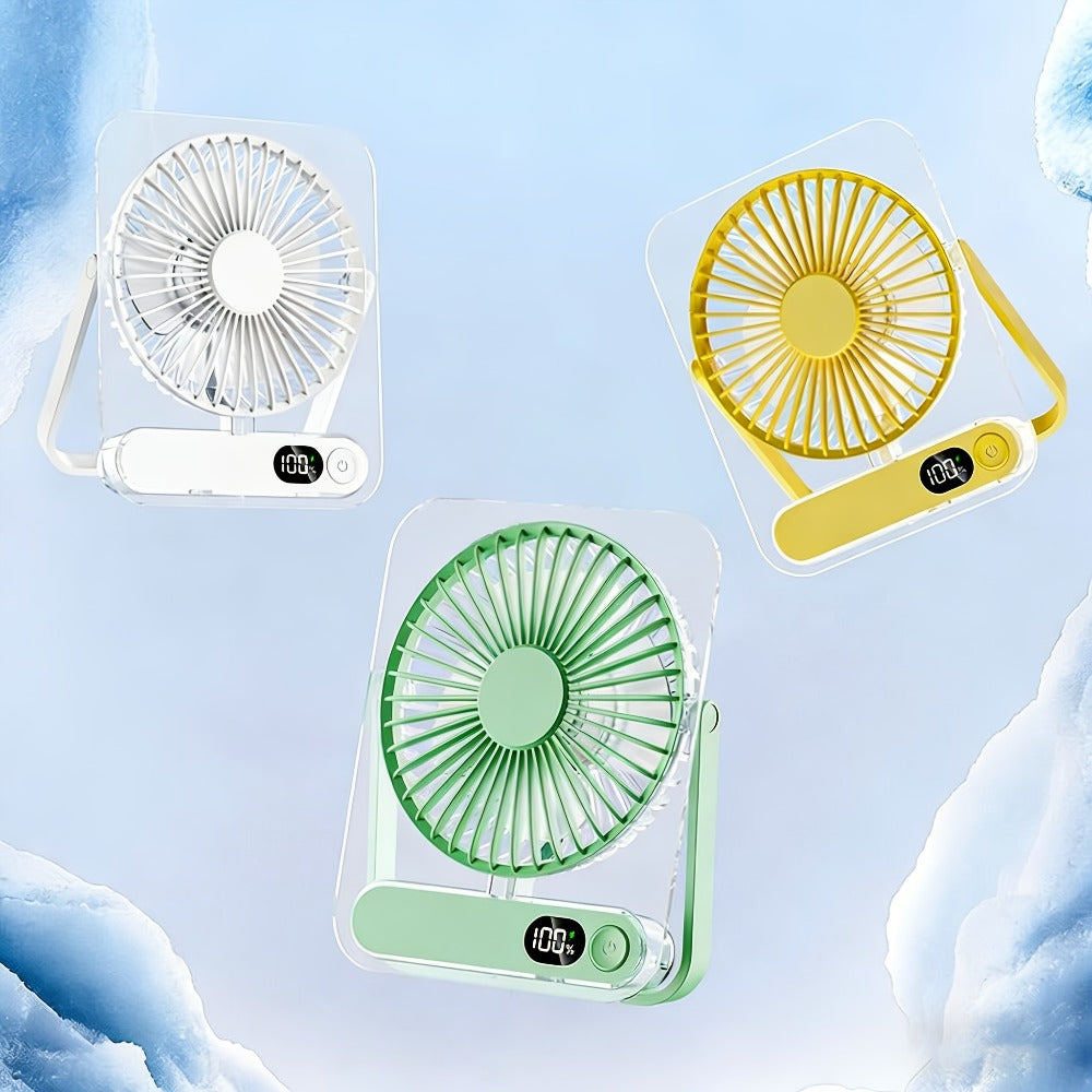 Portable USB Desktop Fan 3000mAh Battery, Ultra-Quiet 5-Speed Foldable Fan with 180° Adjustable Tilt and Digital Power Display