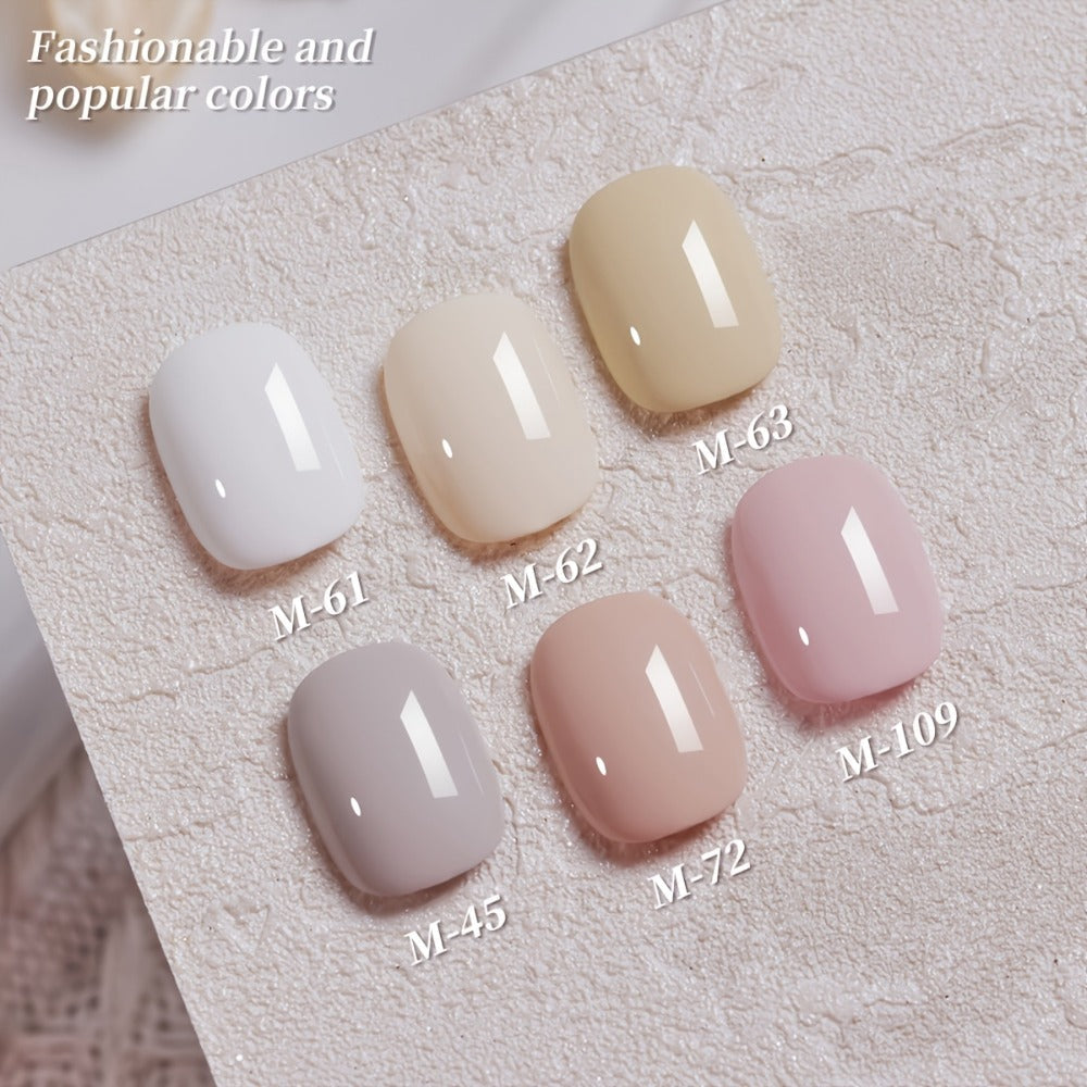 Gel Nail Polish 6-Color Gentle White Set with Milk-Tea, Cherry-Blossom Pink and Soft Shades for UV/LED Soak-Off Cure