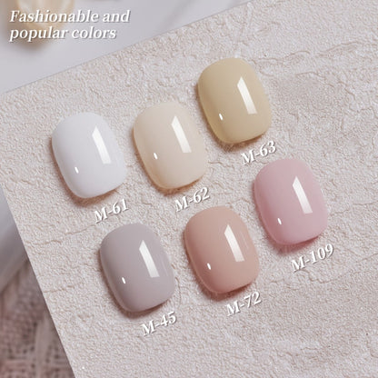 Gel Nail Polish 6-Color Gentle White Set with Milk-Tea, Cherry-Blossom Pink and Soft Shades for UV/LED Soak-Off Cure