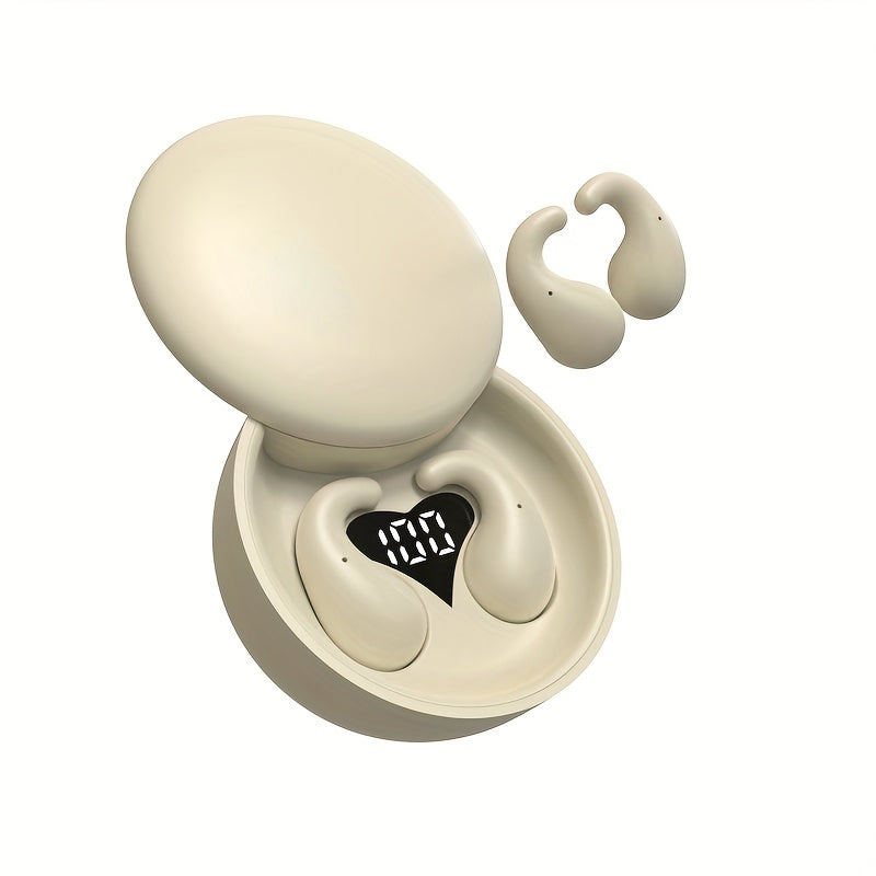 Heart-Shaped Bluetooth 5.4 Sleep Earbuds with Digital Charging Case in Black, White or Khaki