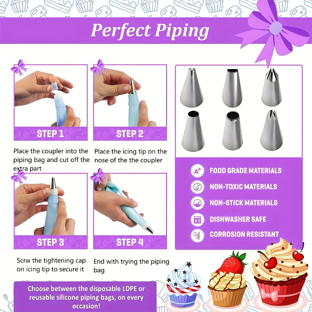 Piping Bags and Tips Set 492pcs Complete Cake Decorating Kit with Turntable Frosting Spatula for Entryways, Bedrooms and Living Spaces