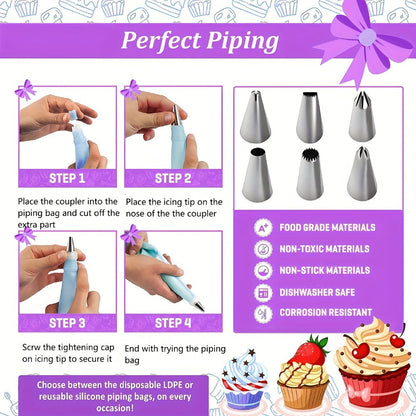 Piping Bags and Tips Set 492pcs Complete Cake Decorating Kit with Turntable Frosting Spatula for Entryways, Bedrooms and Living Spaces
