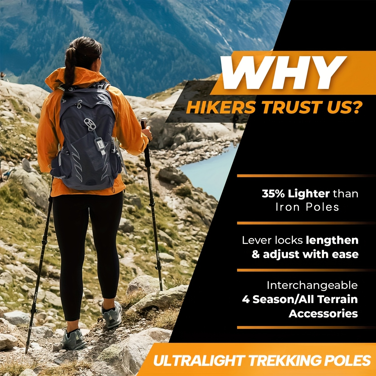 Lightweight Aluminum Trekking Poles 2pcs Telescopic Hiking Sticks Ultra Light Alloy Adjustable Walking Poles for Men Women Outdoor Hiking