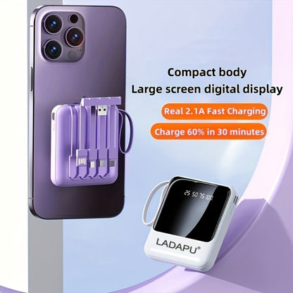 Power Bank 10000mAh with Built-In Cable Set, 5W/15W/22.5W selections, Display and Lanyard for Travel