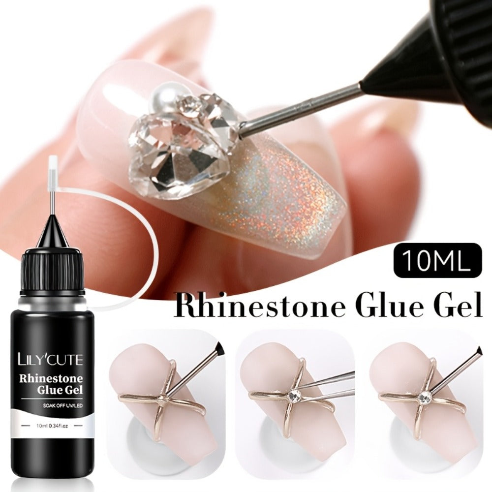 Nail Rhinestone Adhesive Gel 2pcs 0.34oz Clear Sticky Glue for 3D Nail Art Gems Charms Crystals Drill Jewelry