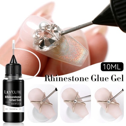 Nail Rhinestone Adhesive Gel 2pcs 0.34oz Clear Sticky Glue for 3D Nail Art Gems Charms Crystals Drill Jewelry