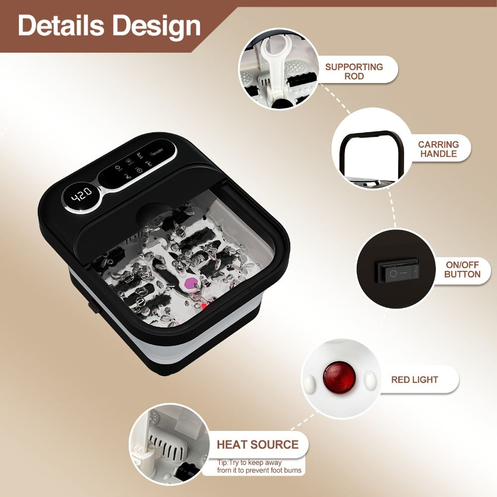 Foot Spa Massager Collapsible with Heater & Temperature Control – Foot Bath with Bubbles, 6 Massage Rollers, Vibration