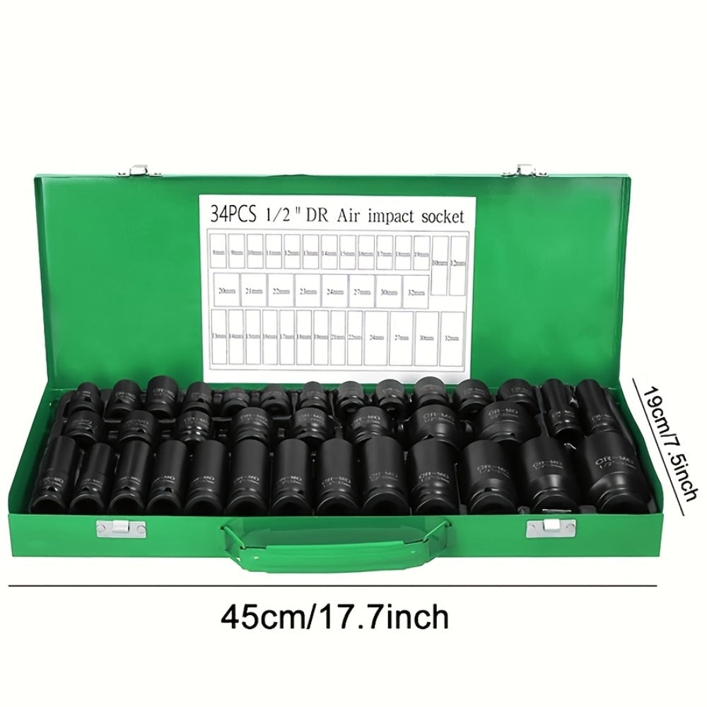 Impact Socket Set, 53-Piece Tool Set, 47-Piece 3/8" Drive & 34-Piece 1/2" Drive, SAE & Metric Sizes