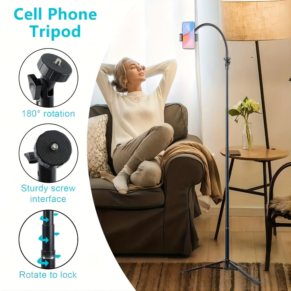 63 Inch Gooseneck Phone Tripod Adjustable with 360° Flexible Neck & Universal Phone Holder, Portable Camera Stand for Content Creators