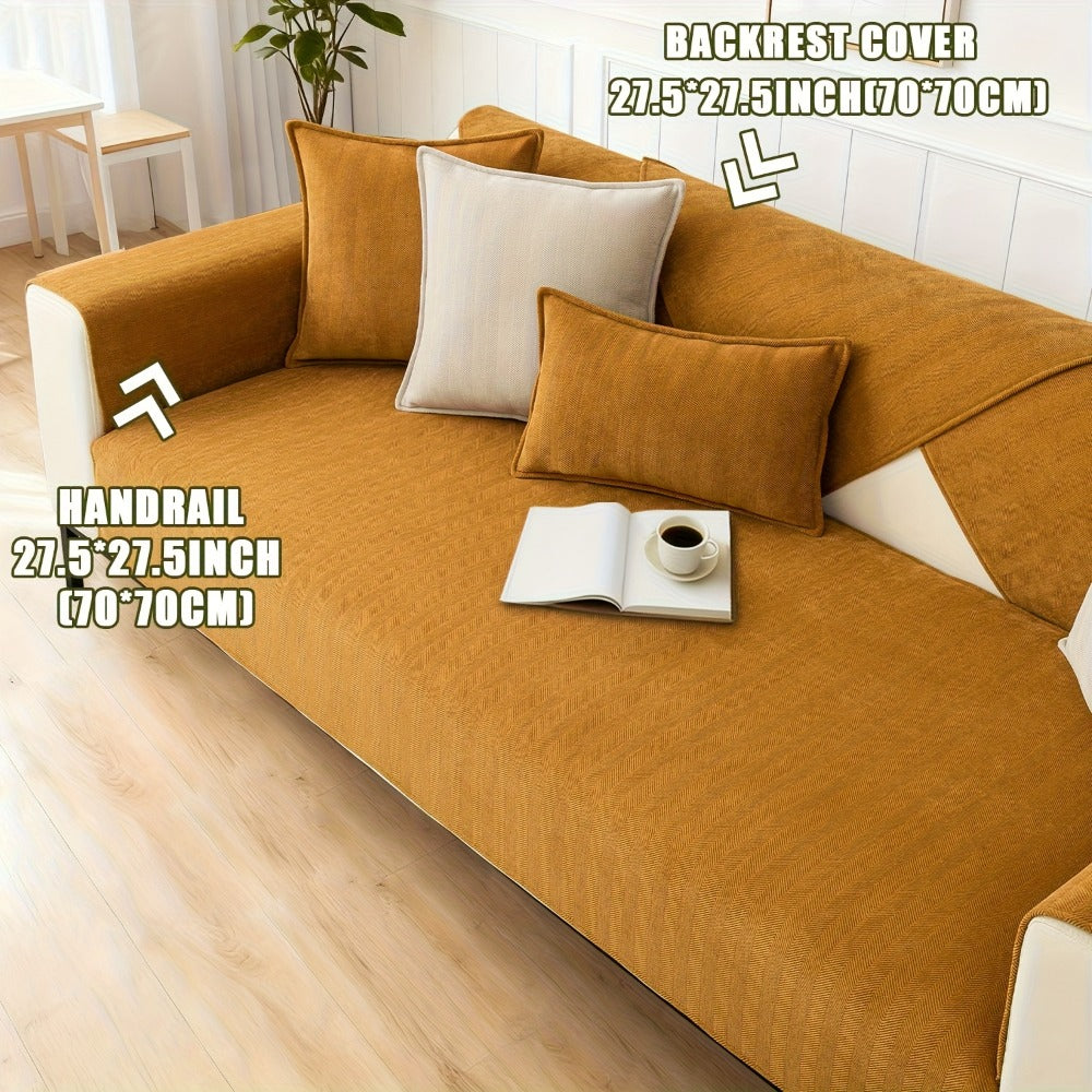 Sofa Cover Ribbed Chenille Stretch Panels for 1 to 4 Seats, Armrests or Cushions with Model-Specific Size and Color Options