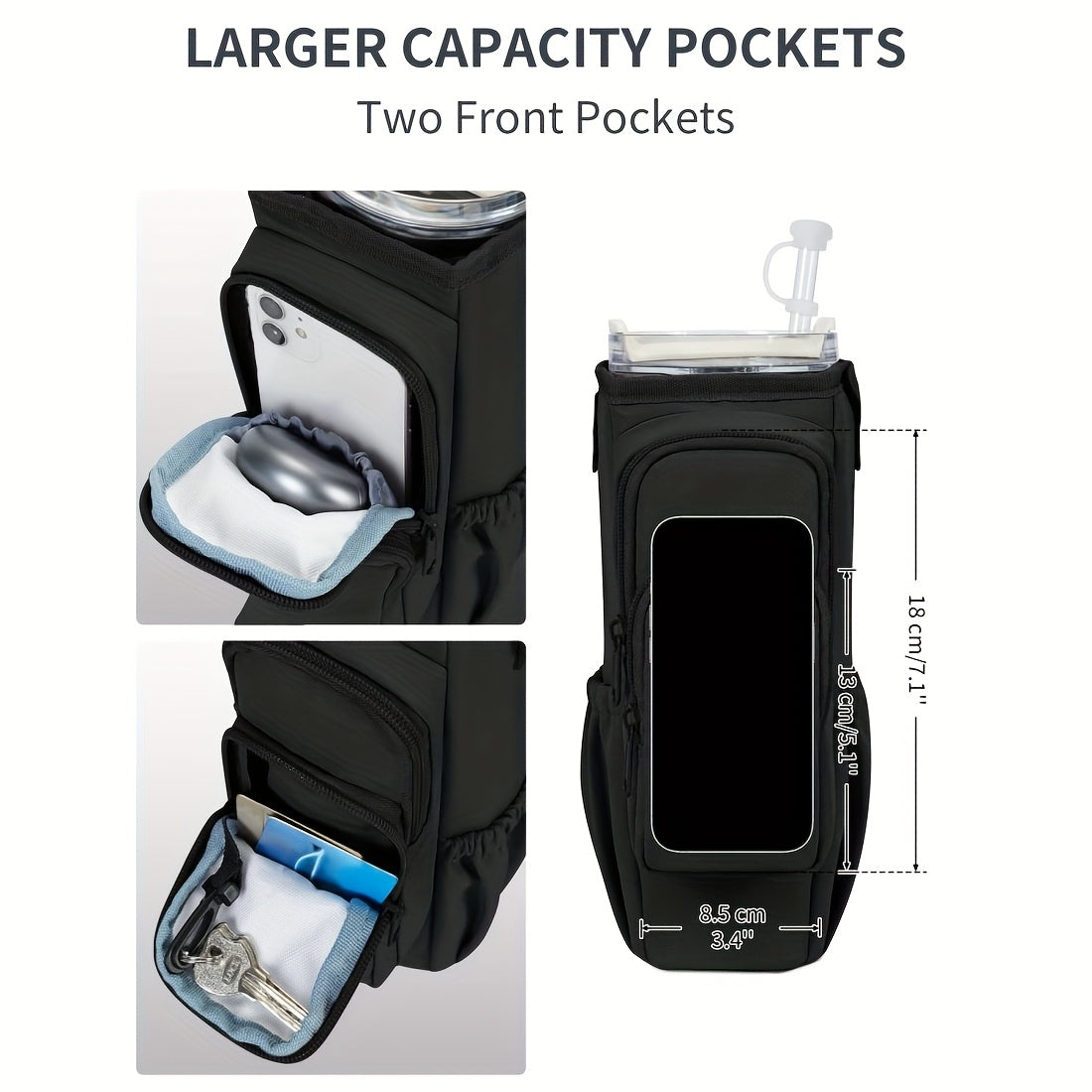Insulated Water Bottle Carrier Bag for 30-40oz Bottles – Adjustable Shoulder Strap, Phone Pocket & Straw Cover