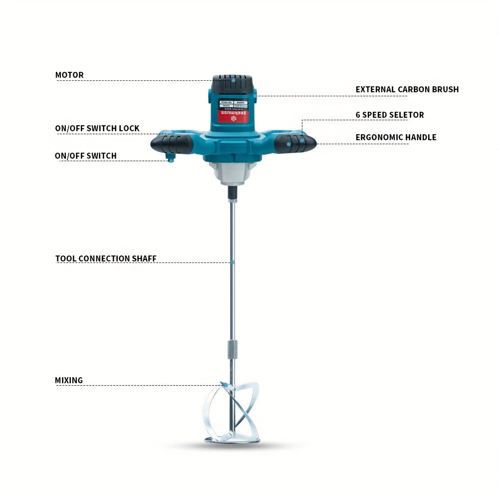 Electric Handheld Cement Mixer 2100W, 6-Speed Adjustable 800 RPM Mortar Mixer Drill for Mixing Paint