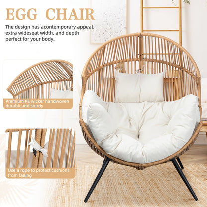 Egg Chair Outdoor Wicker PE Rattan Oversized Patio Lounge Chair with Cushion Rocking Egg Chair for Garden, Patio and Yard Use