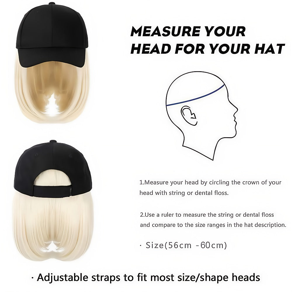 Baseball Cap Wig Women 2-in-1 Short Bob 12 Inch Glueless Synthetic Straight Breathable Adjustable Heat Resistant Natural Look Easy Wear 4