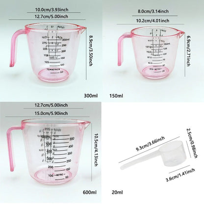 Measuring Cups and Spoon Set 4pcs – Pink Transparent Baking Measuring Cup Kit with ML OZ Cup Markings, PS Material