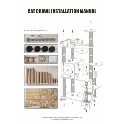 54-Inch Wood-Look Cat Tree with Clear Space Capsule, Enclosed House, Platforms and Step Ladder