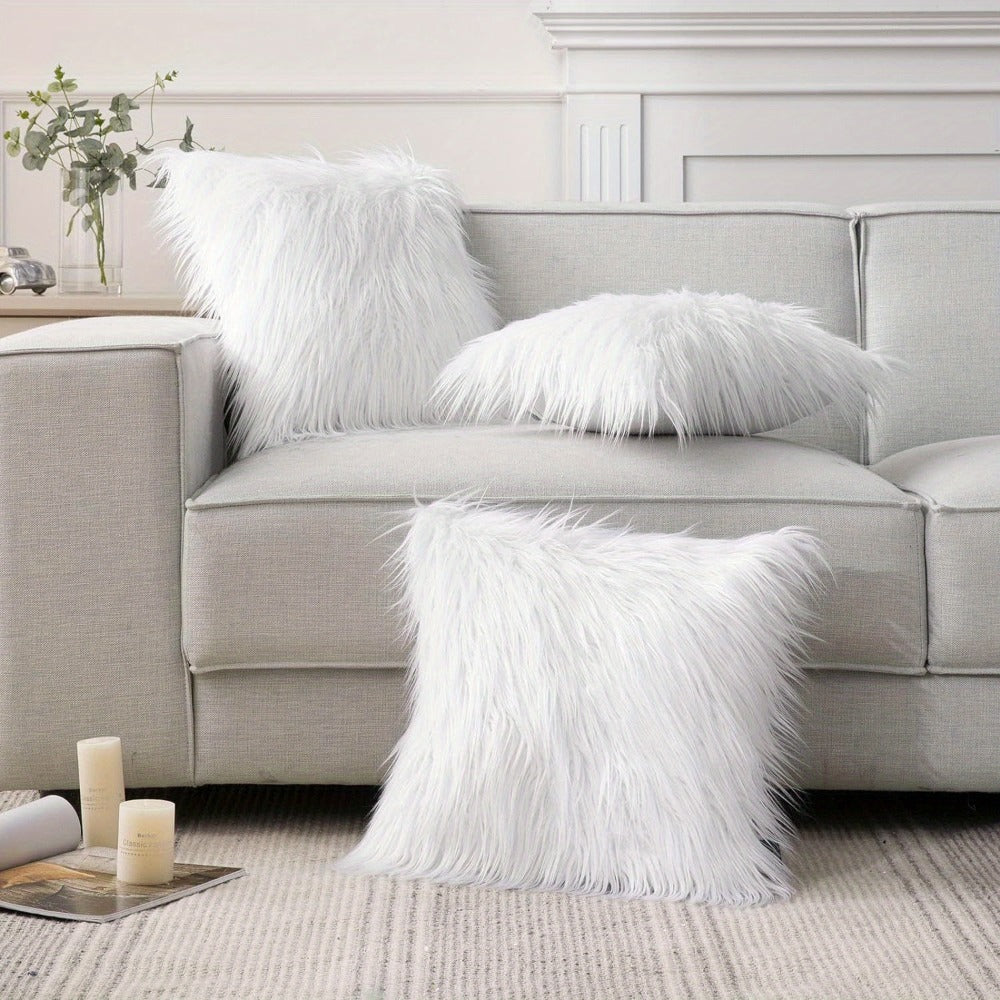 Faux Fur Throw Pillow Covers Pack of 2 – Luxury Soft Fluffy Decorative Cushion Covers for Couch Bed Sofa, Pet Friendly, Zipper Closure