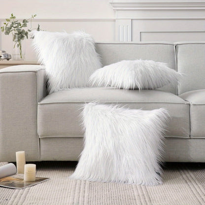 Faux Fur Throw Pillow Covers Pack of 2 – Luxury Soft Fluffy Decorative Cushion Covers for Couch Bed Sofa, Pet Friendly, Zipper Closure