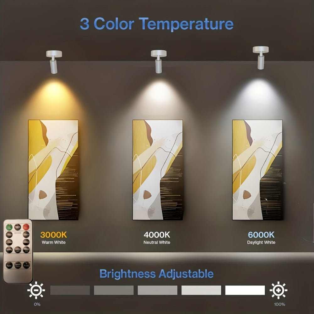 Wireless LED Spotlight Indoor 2 Pack Remote Control 3-Color Adjustable Motion Sensor Magnetic for Entryways, Bedrooms and Living Spaces