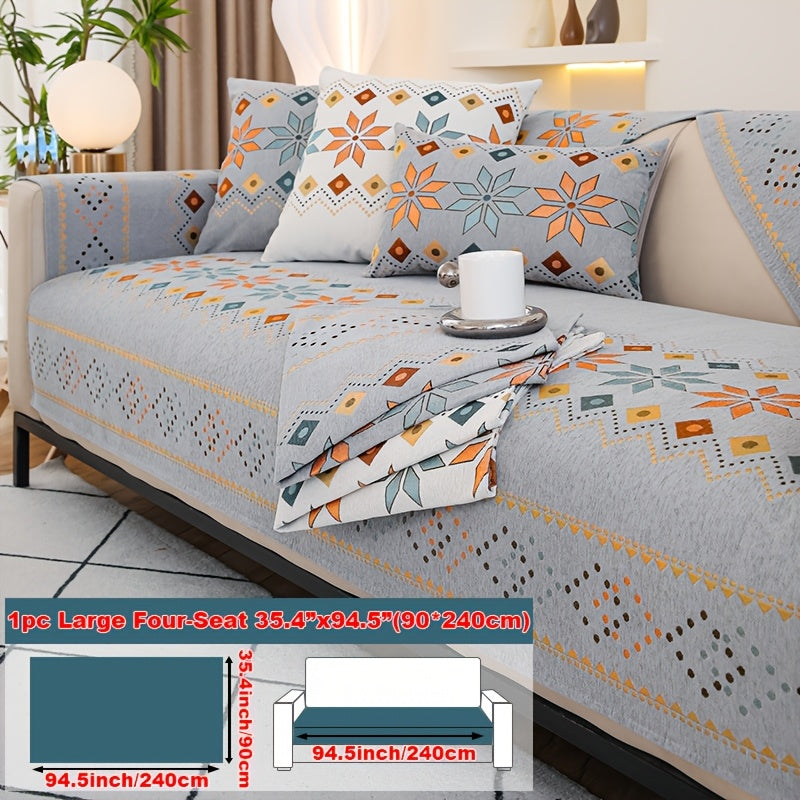 Sofa Cover Bohemian Chenille Jacquard Knit Sections for Seat, Armrest or Backrest with Model-Specific Size and Color Options
