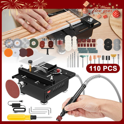 Mini Table Saw Multifunctional Desktop Cutting Machine, 100W Motor, 7-Speed Adjustable, 0-90° Angle Cut
