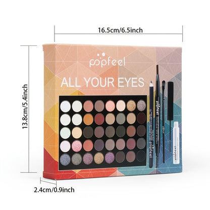 Complete Eye Makeup Kit 40 Color Eyeshadow Palette with Mascara Eyeliner Eyebrow Pencil & Brush – Matte Shimmer Glitter Pigmented Blendable