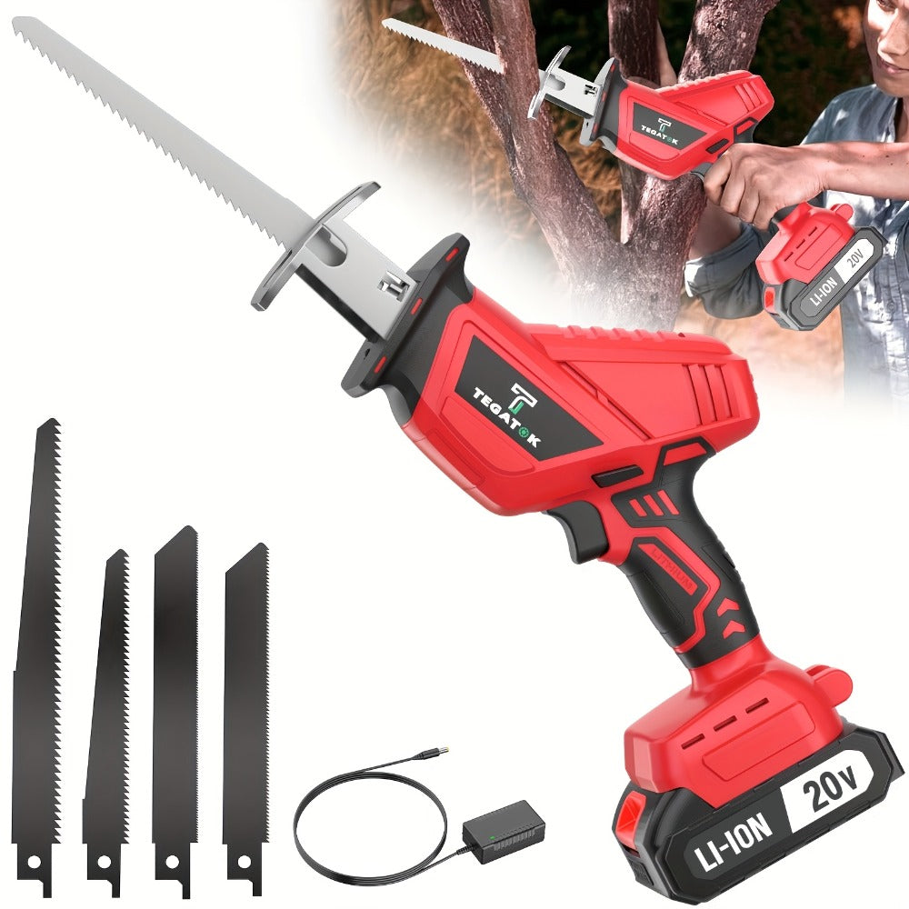 Electric Reciprocating Saw Cordless with LED Light & Safety Lock, Multi-Purpose Cutting Tool with Replaceable Blades