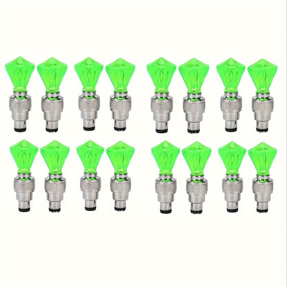 LED Tire Valve Stem Light Sets in 4-, 8- or 16-Piece Blue, Green, Red, Mixed and Skull-Top Configurations