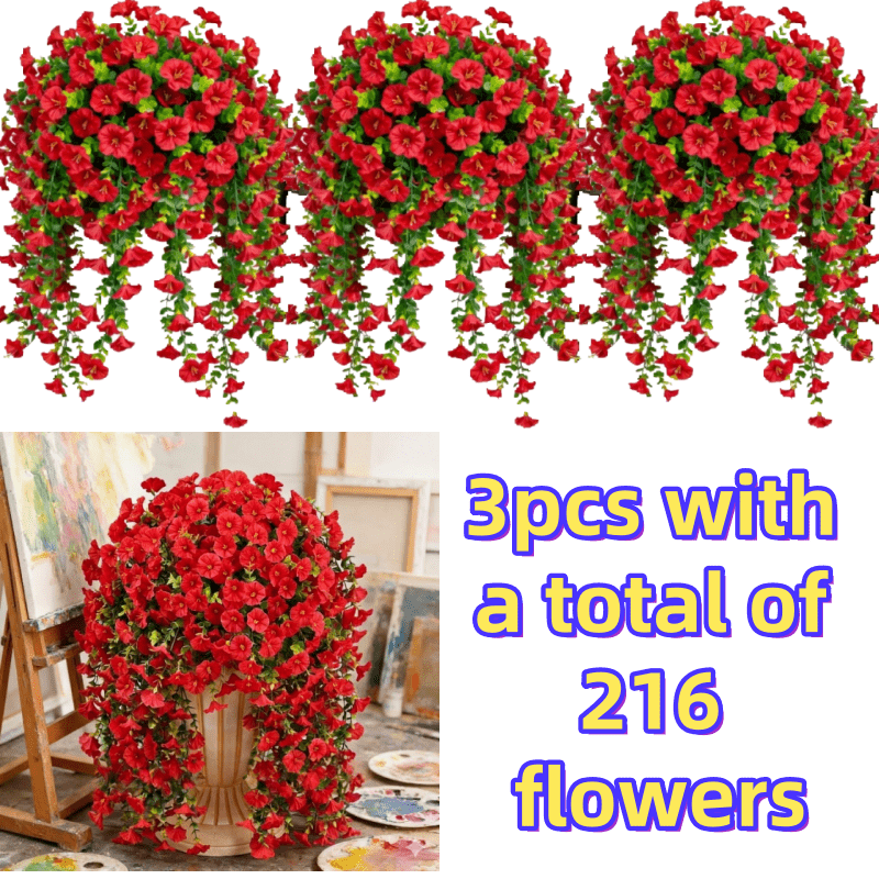 Artificial Rose Vine Hanging Garland 3pcs 216 Flowers – High-Density UV-Resistant Faux Rose Flower Vines with Realistic Roses & Foliage