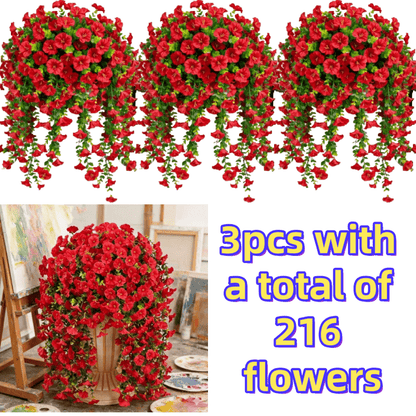 Artificial Rose Vine Hanging Garland 3pcs 216 Flowers – High-Density UV-Resistant Faux Rose Flower Vines with Realistic Roses & Foliage