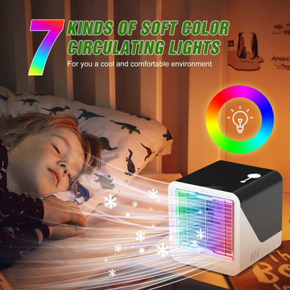 Portable Mini Air Conditioner Fan, Personal Evaporative Cooler with 3-Speed Settings & Timer, Quiet Desktop Cooling Fan for Room