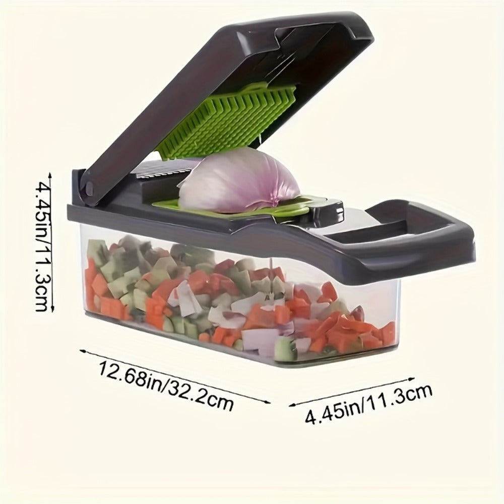 Vegetable Chopper 16-in-1 Manual Food Chopper Set, 8 Interchangeable Blades with Container, Grater & Strainer